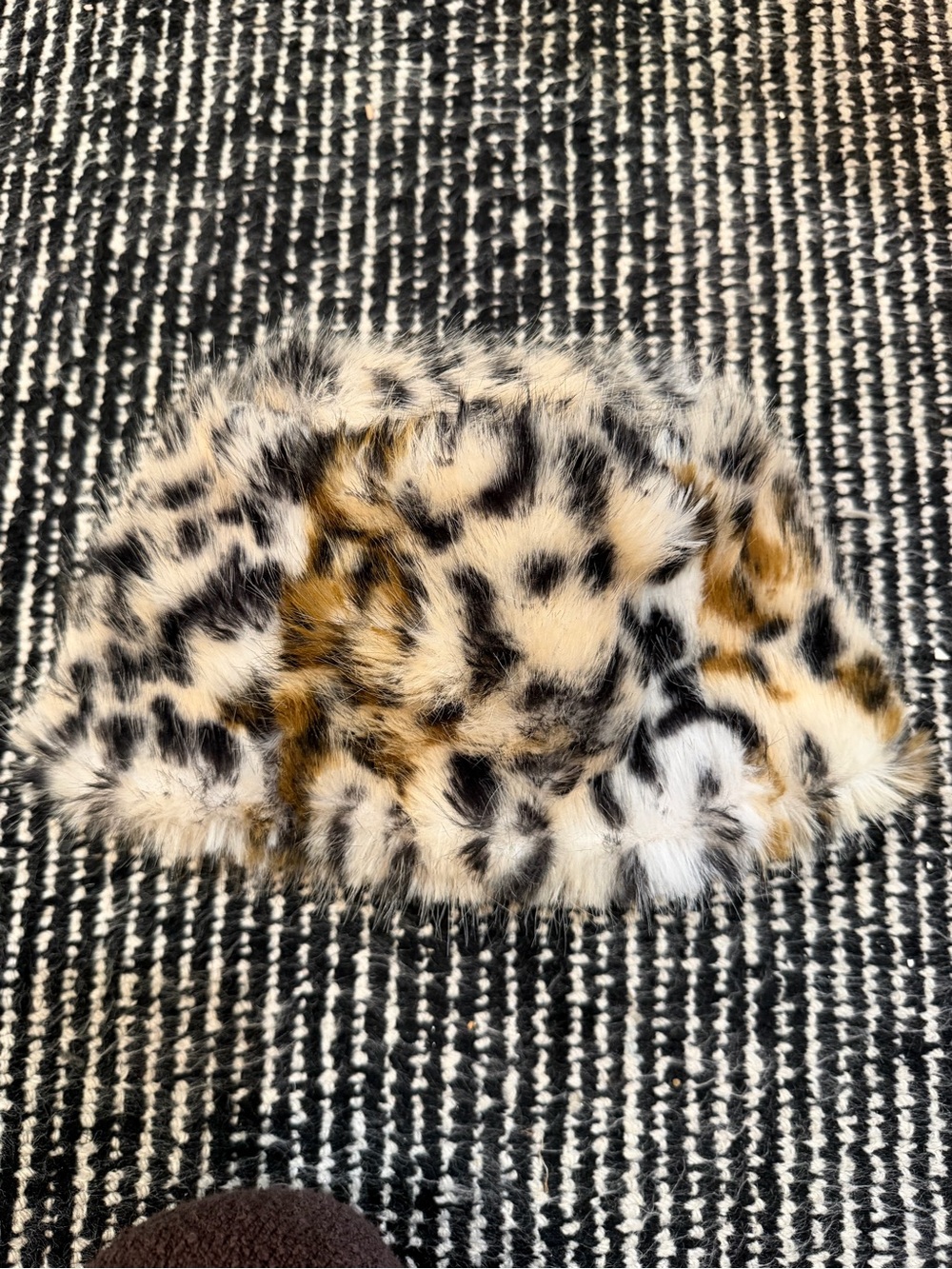 Faux Fur Leopard Print Bucket Hat - Tan, Black, White